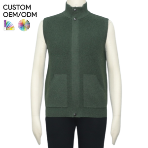 Gilet sans manches pour homme 100% coton anti-rétrécissement tricoté Pull d'hiver Col rond et en V Logo frontal Fabrication sur mesure OEM et ODM - Product Image 1