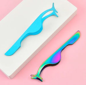 Pinzas de extensión de pestañas de oro rosa con logotipo personalizado de alta calidad, aplicador de pestañas de acero inoxidable con punta inclinada para cejas - Product Image 6