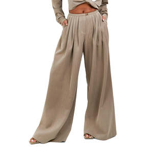Pantalon de survêtement thermique pour femme, taille mi-haute, taille élastique, coupe ample, jambe large, coton, streetwear, décontracté, pantalon baggy d'hiver, coupe-vent - Product Image 1
