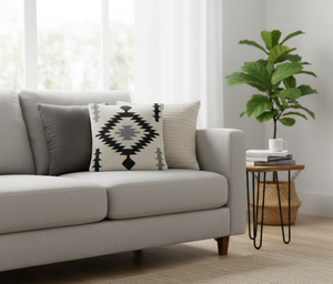 Cotton <b>Black</b> & White Woven Modern Customizable Square Floral Pattern Design Zipper Closure Washable Home Hotel Use <b>Cushion</b> <b>Cover</b> - Product Image 5