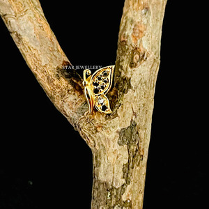 Or massif 14K diamant naturel papillon nez/oreille goujon bijoux fins. - Product Image 1