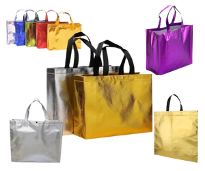 Sacs de shopping non tissés personnalisés avec logo, laminés argent et or, avec poignée, promotionnels, fabriqués au Vietnam - Product Image 1