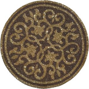 Chemin de table moderne en perles florales dorées pour table à manger Assiette ronde pour le salon Accent décoratif-Matériau en coton - Product Image 1