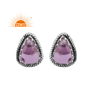 Pendiente de plata esterlina oxidada de la mejor calidad, amatista Rosa natural, piedra preciosa, fabricante de joyería personalizada - Product Image 1