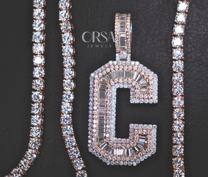 Excelente calidad nombre inicial C colgante Moissanite Baguette diamante colgante 925 Plata letra colgante regalos y uso diario - Product Image 3