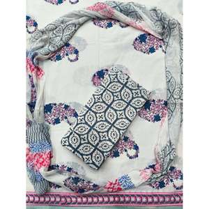 Traje de Algodón con Estampado Floral Real Hecho a Mano y Dupatta de Chifón (HBS0020) - Product Image 1