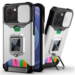 Supporto Magnetico Compatibile con iPhone 13 6.1, iPhone 14 6.1, iPhone 16E/17E con Copertura Scorrevole per Fotocamera e Slot per Carte - Product Image 1