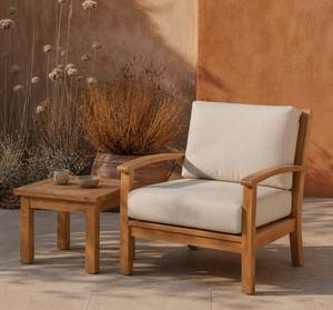 Ensemble de canapés de jardin en teck minimaliste pour l'extérieur avec coussins imperméables pour balcon et terrasse - Product Image 3
