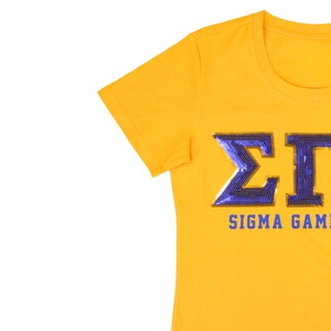 100 algodón Sigma Gamma Rho Sorority Gold Sequin Patch Tee azul bordado letras griegas Greek Life Apparel Casual SGRho camiseta - Product Image 3