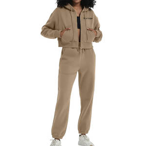 Conjunto de sudaderas con capucha cortas de alta calidad para mujer, manga larga transpirable de Color sólido con Tops cortos informales de estilo de invierno, pantalones cortos de 2 piezas - Product Image 1