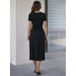 Vestido Midi de Viscosa con Cuello Redondo y Manga Corta para Mujer, Marca Jane, con Abertura Lateral - Estilo Casual para Uso Diario, Modelo 32939 - Product Image 3