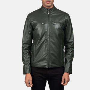 Chaqueta de Motociclista para Hombre, de Piel de Oveja Auténtica, con Cierre, Color Verde Icónico, Forro de Viscosa Acolchado, Transpirable, con Bolsillos Interiores para Invierno - Product Image 1