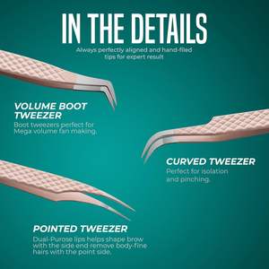 Juego de 3 Pinzas para Extensión de Pestañas, KHADMI IMPEX, Punta de Fibra, Pinzas Rectas y Curvas para Pestañas de Volumen - Product Image 1