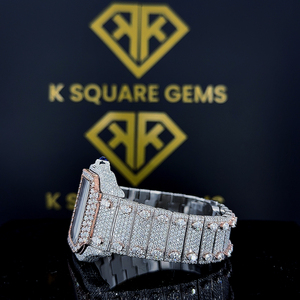 Exportateur professionnel Nouvelle montre analogique unisexe en acier inoxydable antique résistante à l'eau 3BAR avec mouvement ETA en diamant moissanite glacé - Product Image 2