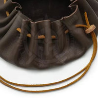 Mini pochette médiévale vintage 100% cuir de vache véritable cuir tanné cordon pièces de monnaie pochette marron pour femmes