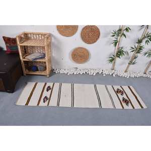 Alfombra de retazos de lana blanca rústica 190X660cm pasillo Rectangular con respaldo de látex hecho a mano para el hogar dormitorio sala de estar Hotel técnica 3D - Product Image 1