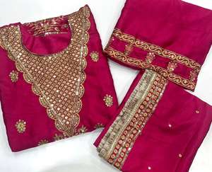 Présentation du nouveau Designer Party Wear Chinon Silk Beautiful Sequence Broderie Work Top And Palazzo With Lace Border Dupatta - Product Image 4