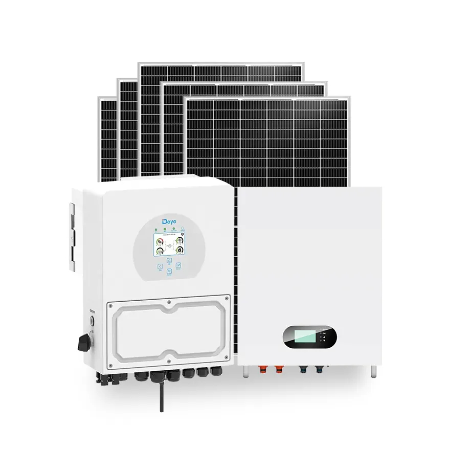 Deye set lengkap sistem surya, Plug and play dengan baterai 10kwh, sistem panel surya penyimpanan energi hibrida Deye 5kw