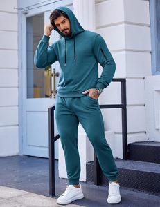 Ensemble de survêtement pour homme avec panneau en maille respirante, coupe ajustée, sweat-shirt et pantalon, bleu marine, évacuation de l'humidité, vêtements de sport pour la salle de sport - Product Image 6