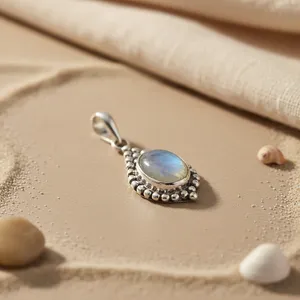 Colgante Religioso de Plata de Ley 925 con Piedra Lunar y Baño de Rodio en Oro Rosa - Product Image 1