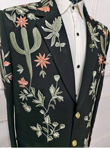 Costume de cow-boy brodé noir et vert pour homme, tenue de rodéo cactus, tenue de mariage mariachi vintage, 2 pièces - Product Image 2