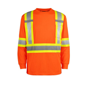 T-shirts à manches longues haute visibilité, vêtements de sécurité réfléchissants, t-shirts X dos, hommes, t-shirt de travail haute visibilité personnalisé, orange, avec poignets côtelés - Product Image 1