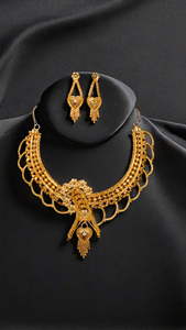 Boucles d'oreilles collier fabriquées en Inde et plaquées or 22 carats, ensemble de bijoux boucles d'oreilles collier de conception unique pour femmes - Product Image 3