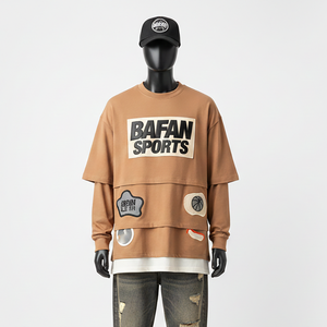 Chemise double couche pour femmes en coton premium, douce, respirante, avec panneau de couleur marron, logo personnalisé, chemise double couche en coton - Product Image 1