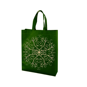 Bonita Impresión de lona con mango automático, bolsa de compras de comestibles, diseño de patrón geométrico hecho a mano en Bengala Occidental, India - Product Image 4