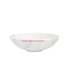 Bol décoratif en marbre blanc sculpté à la main, conception de fleur plissée élégante, pièce maîtresse de service de fruits en pierre naturelle pour la décoration intérieure - Product Image 3