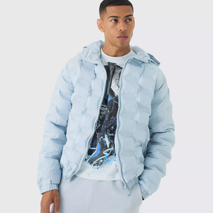 Latest Design Man's <b>Jacket</b> Heat Seal Hooded Puffer <b>Jacket</b> In <b>Light</b> Blue Windproof Quilted Down Coat Custom Bubble <b>Jacket</b> For <b>Men</b> - Product Image 1