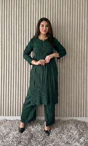 Lucknowi Chikankari Natural Straight Summer 3D <b>Anchor</b> Thread Work Modal Kurti Plazo Set | Ladies Ethnic Wear 38-46 Size - Product Image 4