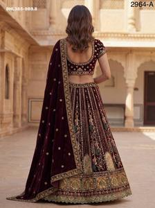 Lehenga Choli pour femme, vêtements de mariage de qualité supérieure, velours, patch multi-fils, broderie Dori, diamants et travail de miroir réel - Product Image 3
