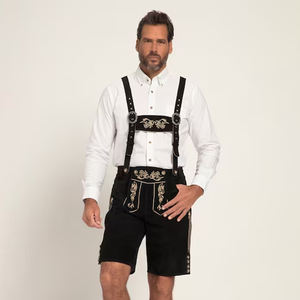 Pantalones cortos Lederhosen de cuero de ante genuino 2025 para hombre, diseño alemán auténtico con decoración de patrón Vintage para Oktoberfest - Product Image 1