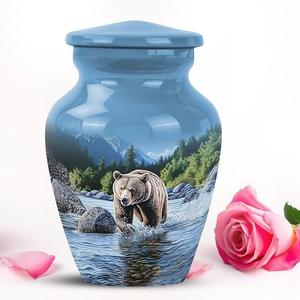 Urne de crémation en aluminium pour adultes de haute qualité dernier ours conçu fournitures de stockage de cendres funéraires en métal de Style américain - Product Image 1