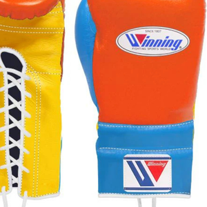 ถุงมือชกมวยแบบผูกเชือก Winning สีส้ม เหลือง ฟ้าอ่อน หนังพรีเมียม สำหรับฝึกซ้อมและแข่งขัน ระดับมืออาชีพ ขนาด 8oz 10oz 12oz - Product Image 3