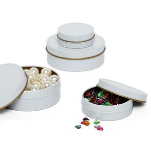 White 200ml Tinplate Container Round Shallow Tin Cans with Screw Cap for Cookies and Tea Custom Logo Offset Printing - Product Image 1