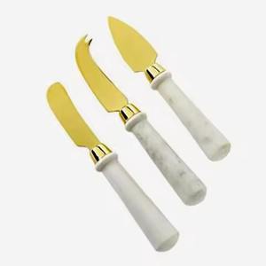 White Marble Handle Modern Design Stainless Steel Wedding Table Gold Plated <b>Cheese</b> Slicer <b>Cheese</b> Spreader - Product Image 1