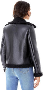 Blouson d'hiver pour femme en cuir de mouton teint long, style motard, avec doublure en soie et design fonctionnel en fourrure, résistant pour l'automne/hiver - Product Image 4