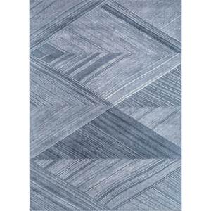 พรมขนสัตว์ทอมือลายเรขาคณิตสีน้ำเงินโครมา ขนาด 9x12 ฟุต รูปทรงสี่เหลี่ยมผืนผ้า สำหรับห้องนั่งเล่น รุ่น Top-293 ความหนา 10 มม. วัสดุวิสโคส - Product Image 1