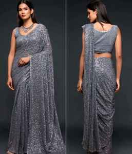 Bollywood Belle Georgette Avec Lourd 5MM Effacer Séquence Brodé Travail Saree Collection - Product Image 2