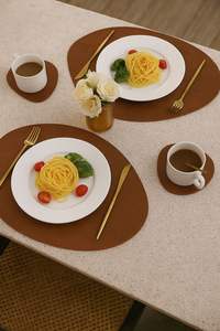 Custom Luxury Embossed Leather <b>Table</b> <b>Mat</b> for Restaurant Hotel Use Non-Slip Smell Proof Heavy Duty - Product Image 6