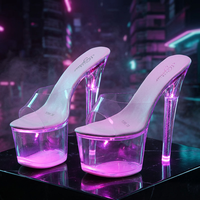 Sandales à talons hauts transparentes lumineuses à bout ouvert et dos nu pour soirées en boîte de nuit et pole dance