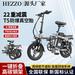 Bicicleta Eléctrica Híbrida Urbana Plegable de Doble Asiento HEZZO T5 con Certificación EEC, Batería de Litio de 48V 350W y Cuadro de Acero al Carbono - Product Image 1