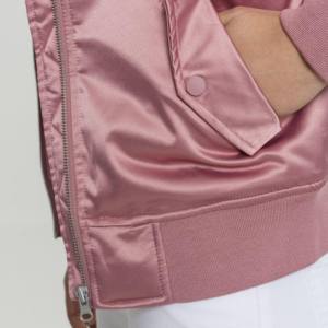OEM Newest Breathable Style Long Sleeve Woman Crop Satin Bomber Jacket / Women's Clothing Custom Logo Satin Bomber Denim Jacket - Product Image 4