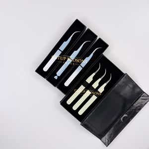 Cils courbés en acier inoxydable, anti-magnétiques, anti-statiques, à dents lisses et dentelées, avec motif découpé en diamant, demi-blancs/demi-bleus - Product Image 4