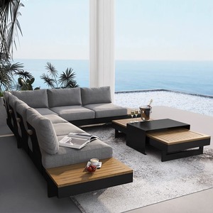 Conjunto de Sofás Modulares de Lujo para Exteriores, con Estructura de Aleación de Aluminio Contemporánea, Panel de Madera de Teca Sólida, para Patio - Product Image 3