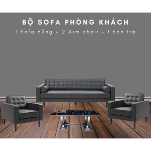 Juego de Sofás Tapizados en Cuero Sintético Negro con Mesa de Centro de Piedra, Muebles para Sala de Estar -CBSF68008 - Product Image 5