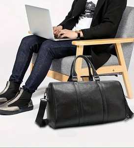 Estilo japonés negro para hombre durante la noche de cuero suave de negocios Duffel Weekender Bag Bolsas de viaje de cuero genuino - Product Image 5