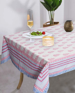 Mantel con estampado de bloques tradicionales indios con patrón Floral rosa claro, cubierta de mesa étnica para comedor y boda entregada artesanalmente - Product Image 5